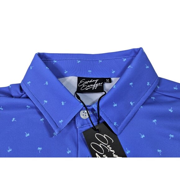 NWT Sunday Swagger Ombre Palm Trees AOP Polo Shirt Men's Medium Performance Golf - Picture 5 of 10